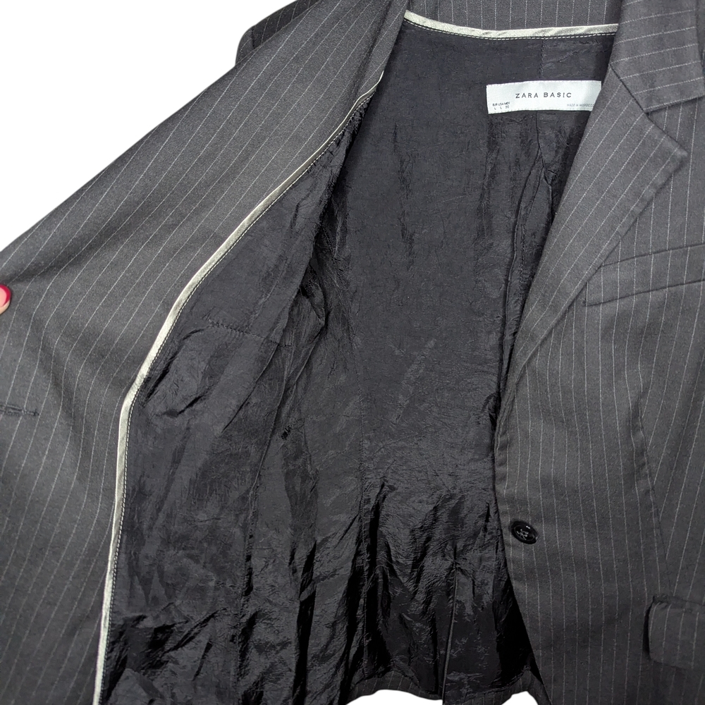 Zara Blazer Women's Large Black Pinstripe Tailored Structured Office Workwear - Picture 9 of 16